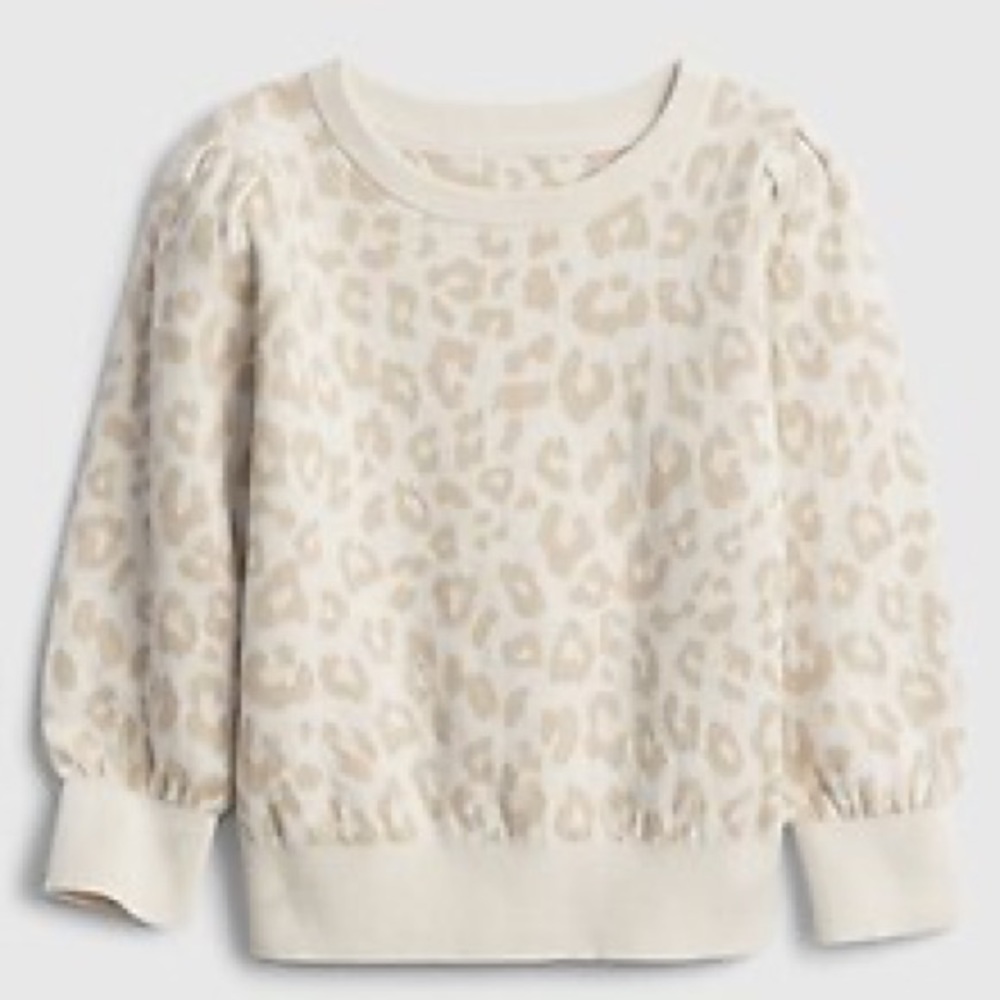 GAP Tan White Leopard Print Puff Sleeve Knit Sweater, Toddler Girl, 2T